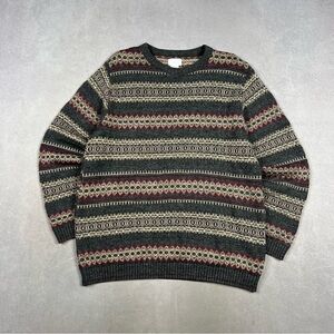 Vintage Men's Striped Crewneck Sweater - Red, Green, Cream